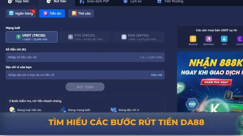 Rút tiền DA88 – Hướng dẫn chi tiết từng bước thực hiện