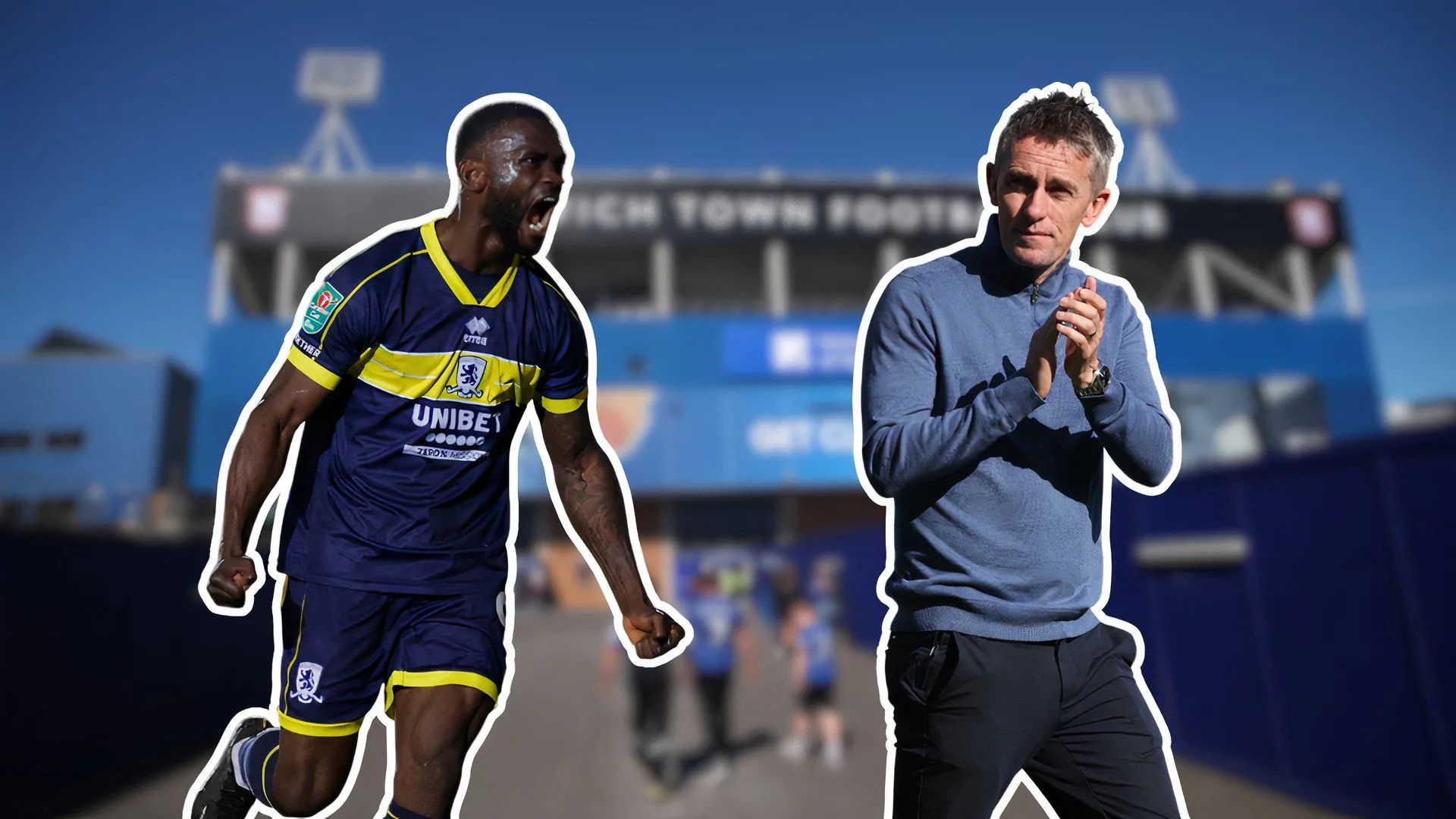 Tiền đạo Emmanuel Latte Lath (Middlesbrough) và HLV Kieran McKenna (Ipswich Town)